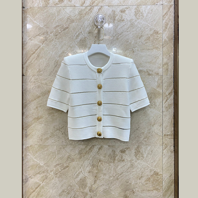 balmain striped knit short sleeve cardigan